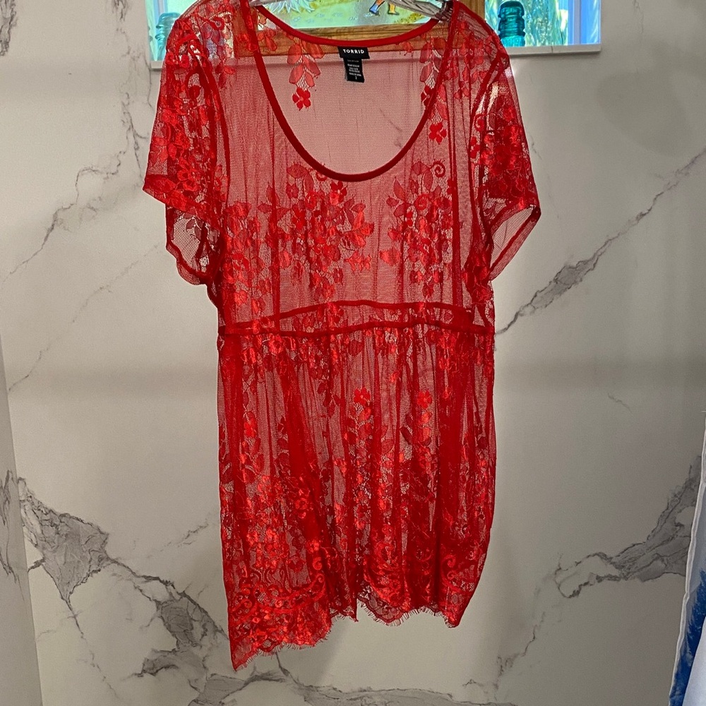 Torrid Red Floral Lace Top